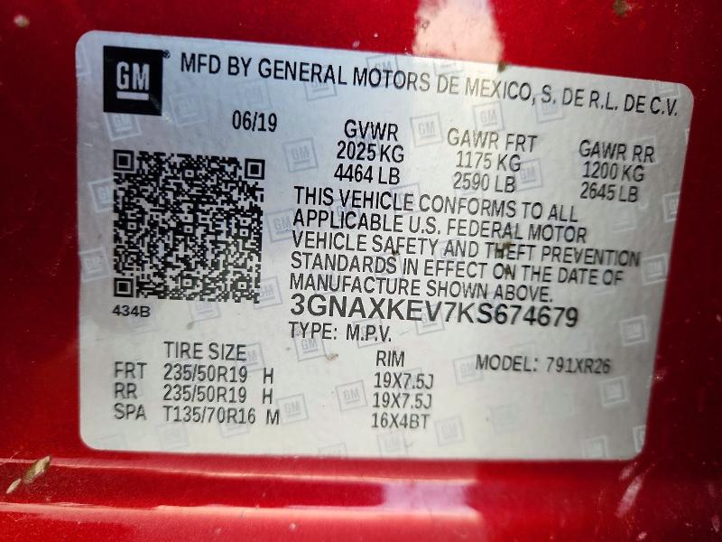 Продажа на аукционе авто 2019 Chevrolet Equinox, vin: 3GNAXKEV7KS674679, номер лота: 52038656