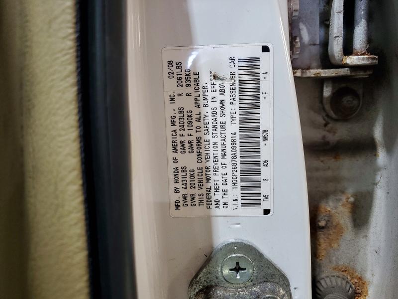 2008 Honda Accord მანქანა იყიდება აუქციონზე, vin: 1HGCP26878A099814, აუქციონის ნომერი: 55061576