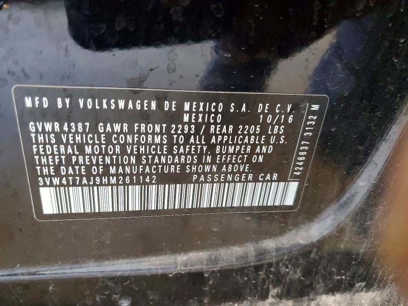 2017 Volkswagen Jetta მანქანა იყიდება აუქციონზე, vin: 3VW4T7AJ9HM261142, აუქციონის ნომერი: 52800196