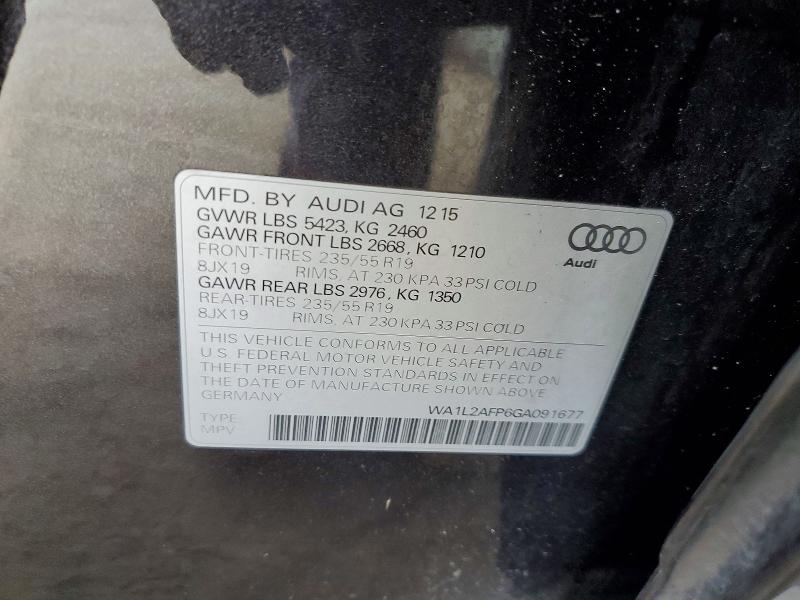 Продажа на аукционе авто 2016 Audi Q5, vin: WA1L2AFP6GA091677, номер лота: 52341016