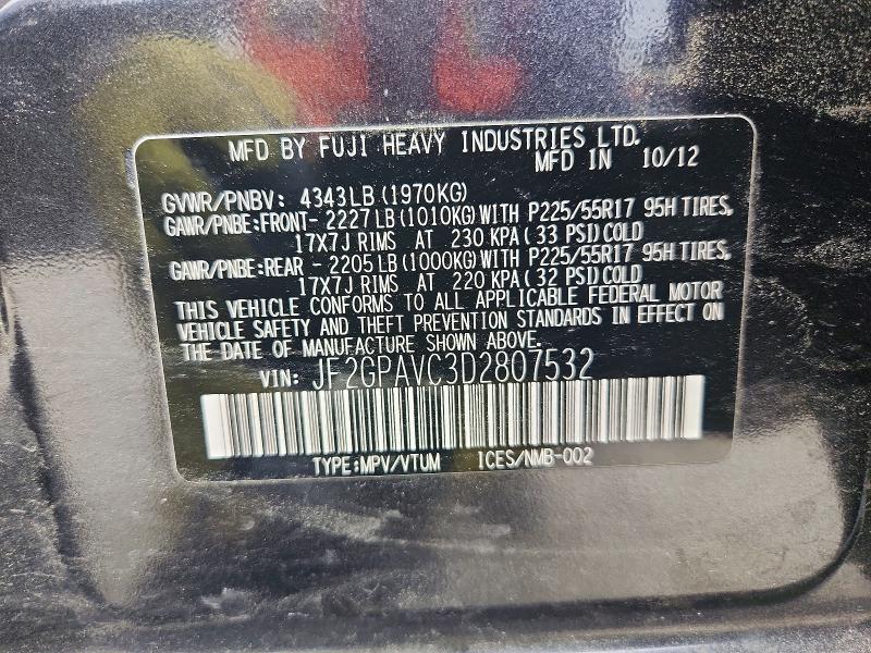 52435276 :رقم المزاد ، JF2GPAVC3D2807532 vin ، 2013 Subaru Xv Crosstrek مزاد بيع