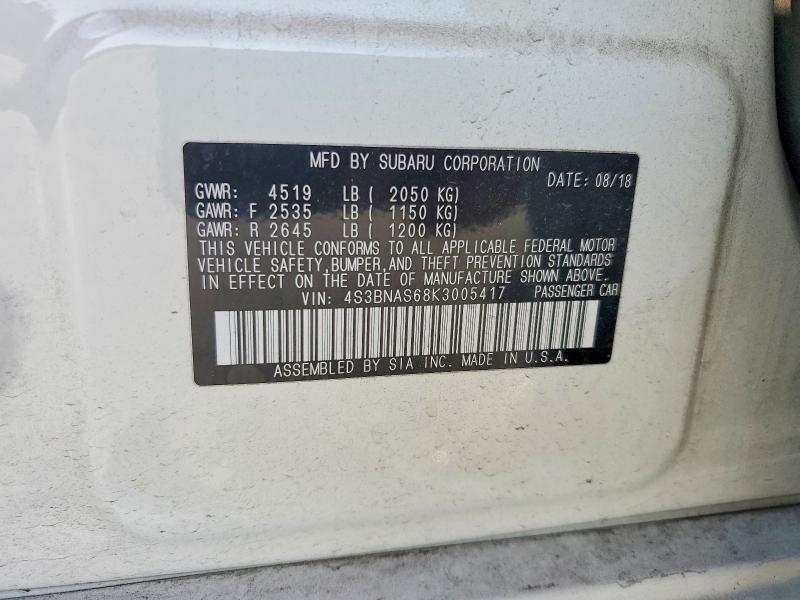 54008876 :رقم المزاد ، 4S3BNAS68K3005417 vin ، 2019 Subaru Legacy مزاد بيع