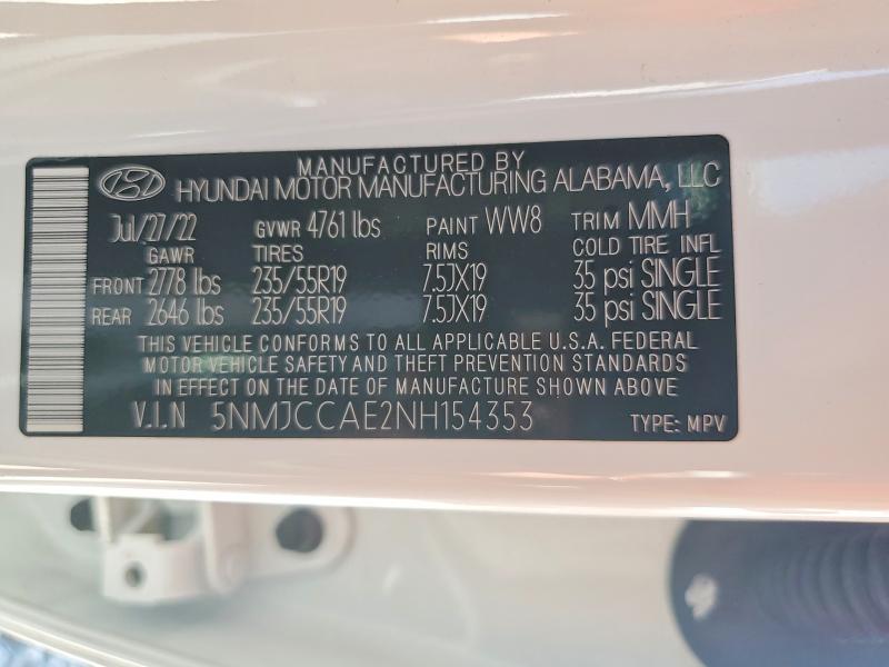 Aukcja sprzedaży 2022 Hyundai Tucson, vin: 5NMJCCAE2NH154353, numer aukcji: 52549826