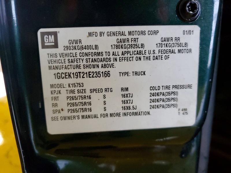 Aukcja sprzedaży 2001 Chevrolet Silverado, vin: 1GCEK19T21E235166, numer aukcji: 52480886