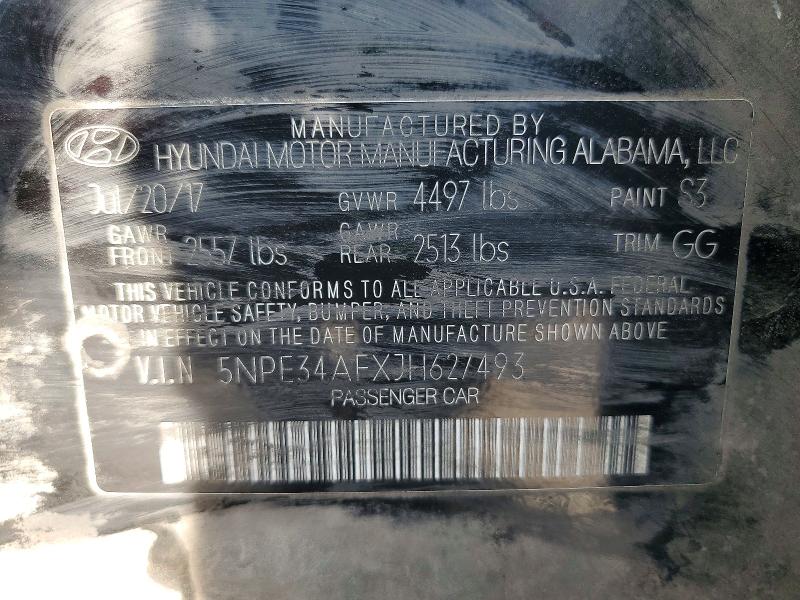 53878826 :رقم المزاد ، 5NPE34AFXJH627493 vin ، 2018 Hyundai Sonata مزاد بيع