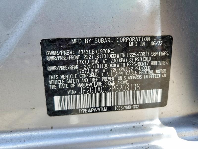 Продаж на аукціоні авто 2023 Subaru Crosstrek, vin: JF2GTACC2PG203136, номер лоту: 53767836