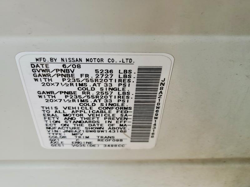 53223166 :رقم المزاد ، JN8AZ18W69W143168 vin ، 2009 Nissan Murano مزاد بيع