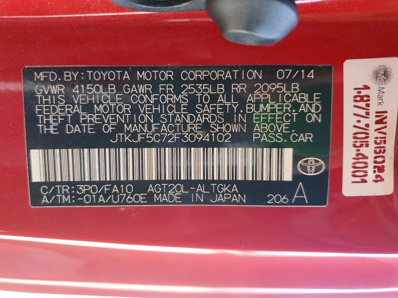 Aukcja sprzedaży 2015 Scion Tc, vin: JTKJF5C72F3094102, numer aukcji: 52255356