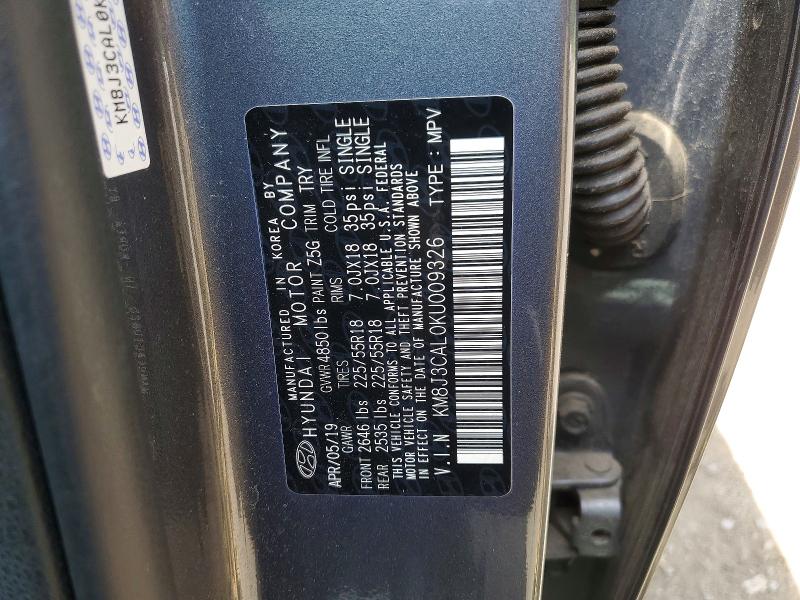 2019 Hyundai Tucson მანქანა იყიდება აუქციონზე, vin: KM8J3CAL0KU009326, აუქციონის ნომერი: 54364656