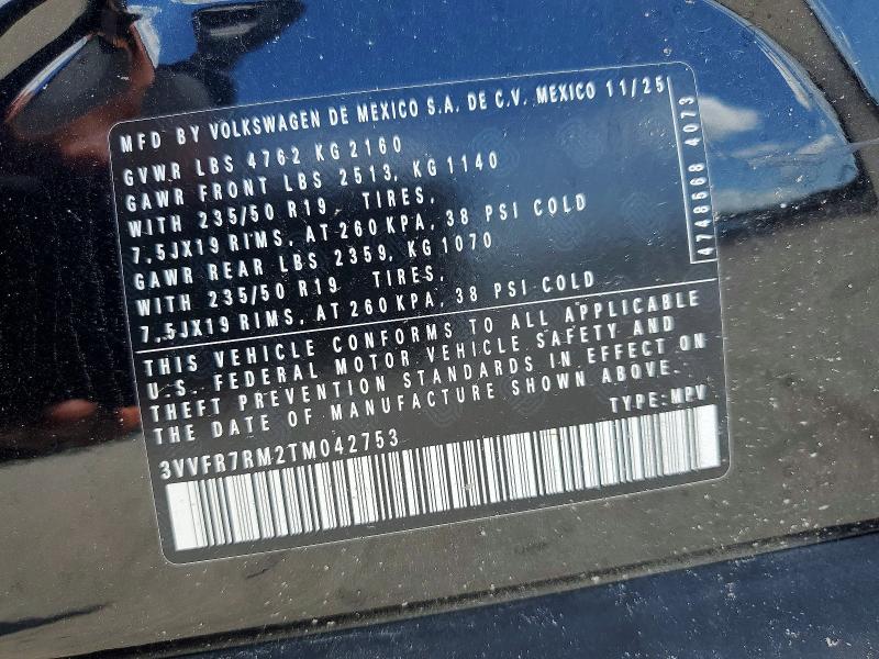 Продаж на аукціоні авто 2026 Volkswagen Tiguan, vin: 3VVFR7RM2TM042753, номер лоту: 54383196