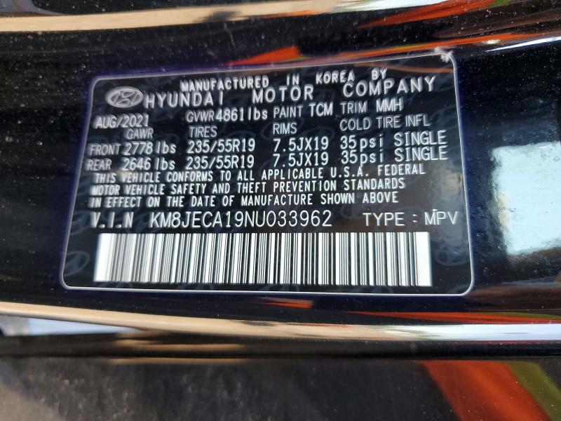 Aukcja sprzedaży 2022 Hyundai Tucson, vin: KM8JECA19NU033962, numer aukcji: 54195556