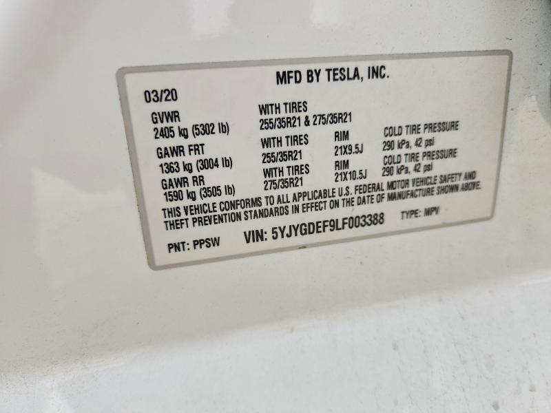 Продажа на аукционе авто 2020 Tesla Model Y, vin: 5YJYGDEF9LF003388, номер лота: 52267736