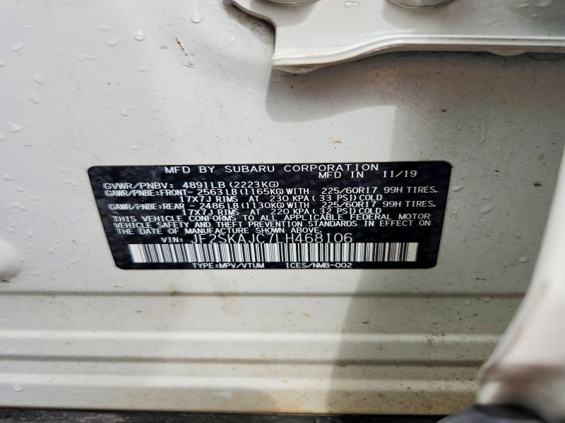 2020 Subaru Forester მანქანა იყიდება აუქციონზე, vin: JF2SKAJC7LH468106, აუქციონის ნომერი: 54449876
