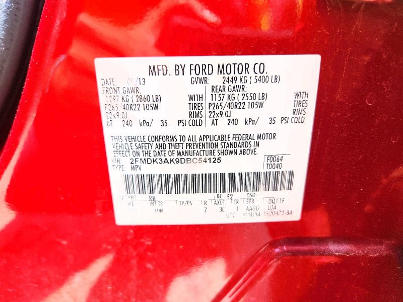 Продаж на аукціоні авто 2013 Ford Edge, vin: 2FMDK3AK9DBC54125, номер лоту: 55128186