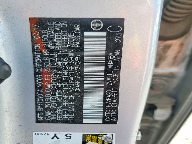 53657586 :رقم المزاد ، JTDKARFU6H3050285 vin ، 2017 Toyota Prius مزاد بيع