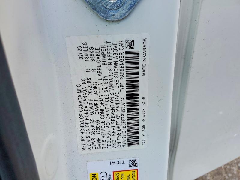 Продаж на аукціоні авто 2023 Honda Civic, vin: 2HGFE2F57PH530774, номер лоту: 52726526