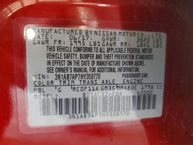 Продаж на аукціоні авто 2017 Nissan Sentra, vin: 3N1AB7AP7HY358770, номер лоту: 53111516