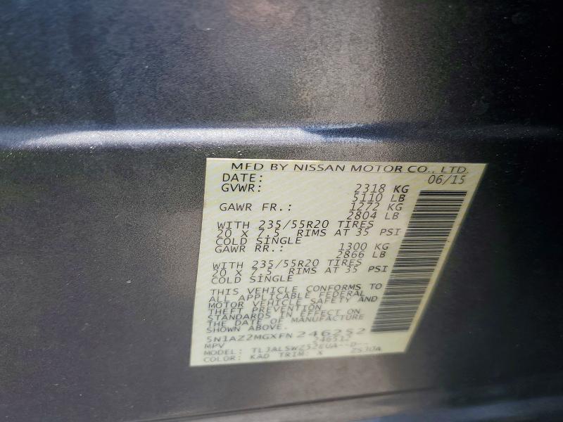 Aukcja sprzedaży 2015 Nissan Murano, vin: 5N1AZ2MGXFN246252, numer aukcji: 54814086