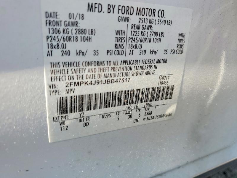 Продажа на аукционе авто 2018 Ford Edge, vin: 2FMPK4J91JBB47517, номер лота: 53897216