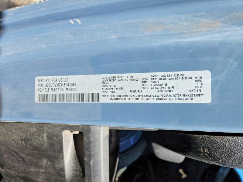 53284086 :رقم المزاد ، 3C6URVJGXLE141046 vin ، 2020 Ram Promaster 3500 مزاد بيع