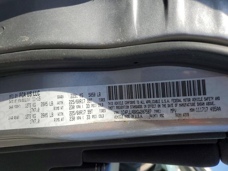 52171666 :رقم المزاد ، 1C4PJLAB0GW207587 vin ، 2016 Jeep Cherokee مزاد بيع