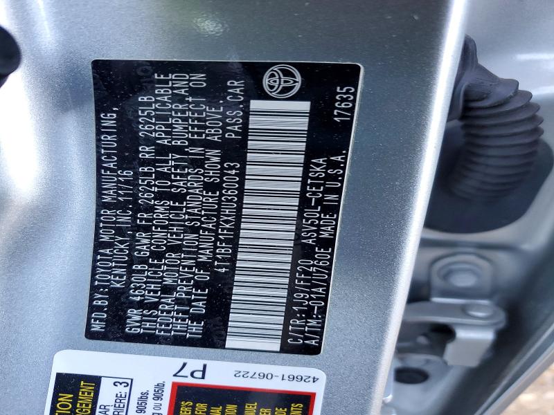Aukcja sprzedaży 2017 Toyota Camry, vin: 4T1BF1FKXHU360043, numer aukcji: 53465636