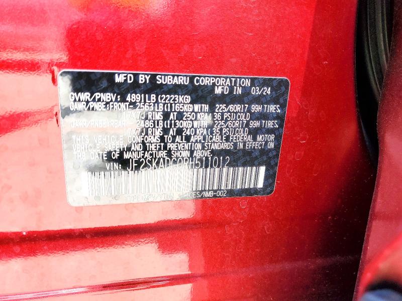 53560556 :رقم المزاد ، JF2SKADC0RH511012 vin ، 2024 Subaru Forester مزاد بيع