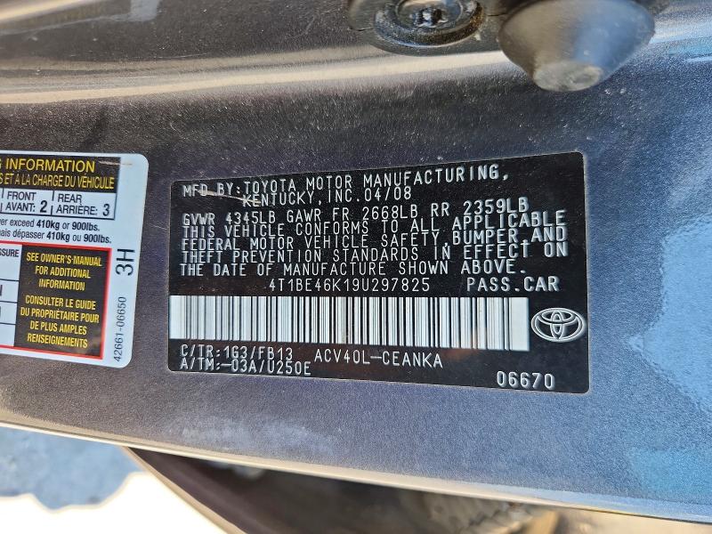 Aukcja sprzedaży 2009 Toyota Camry, vin: 4T1BE46K19U297825, numer aukcji: 53723086