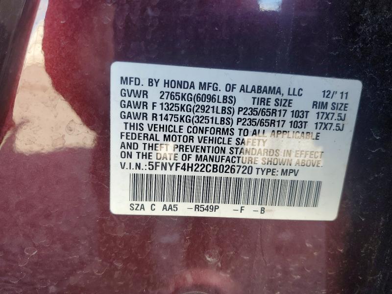 Aukcja sprzedaży 2012 Honda Pilot, vin: 5FNYF4H22CB026720, numer aukcji: 55322596