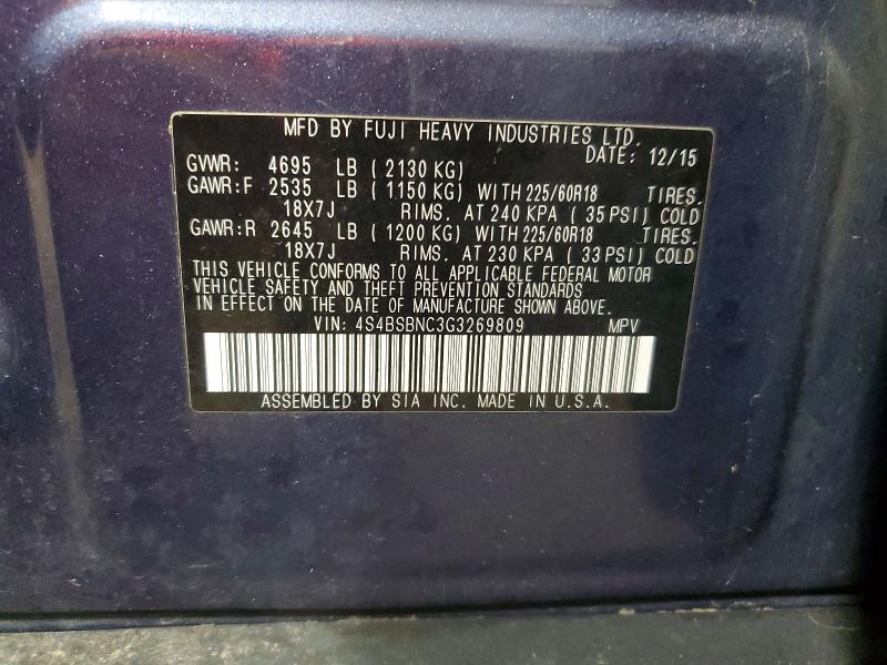 Продаж на аукціоні авто 2016 Subaru Outback, vin: 4S4BSBNC3G3269809, номер лоту: 54158466