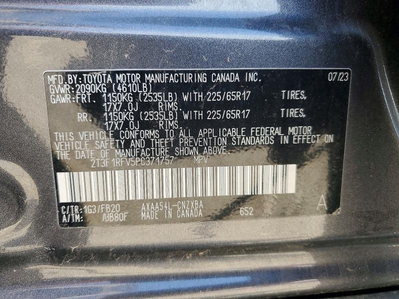 52204666 :رقم المزاد ، 2T3F1RFV5PC371757 vin ، 2023 Toyota Rav4 مزاد بيع