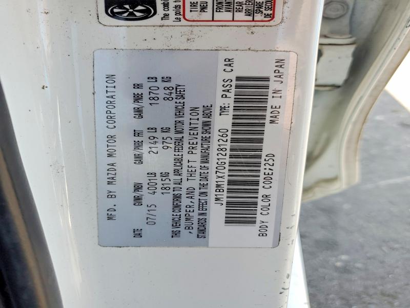 54538666 :رقم المزاد ، JM1BM1X70G1281260 vin ، 2016 Mazda 3 مزاد بيع
