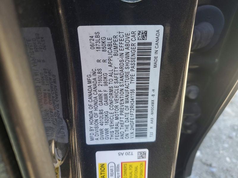 Продаж на аукціоні авто 2024 Honda Civic, vin: 2HGFE1F72RH341156, номер лоту: 53167786