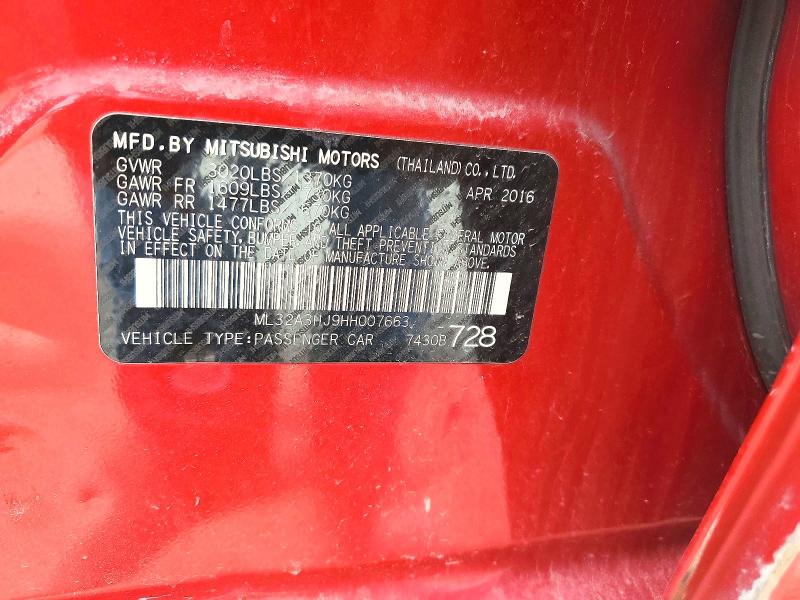 Продажа на аукционе авто 2017 Mitsubishi Mirage, vin: ML32A3HJ9HH007663, номер лота: 52510556