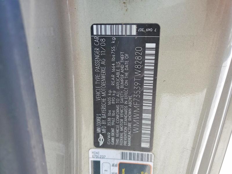 Продаж на аукціоні авто 2009 Mini Cooper, vin: WMWMF73539TW82820, номер лоту: 55170386
