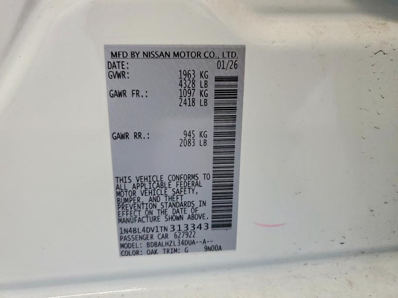 Продажа на аукционе авто 2026 Nissan Altima, vin: 1N4BL4DV1TN313343, номер лота: 54514916