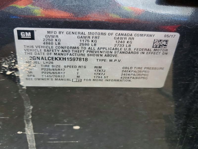 2017 Chevrolet Equinox მანქანა იყიდება აუქციონზე, vin: 2GNALCEKXH1597818, აუქციონის ნომერი: 54486156