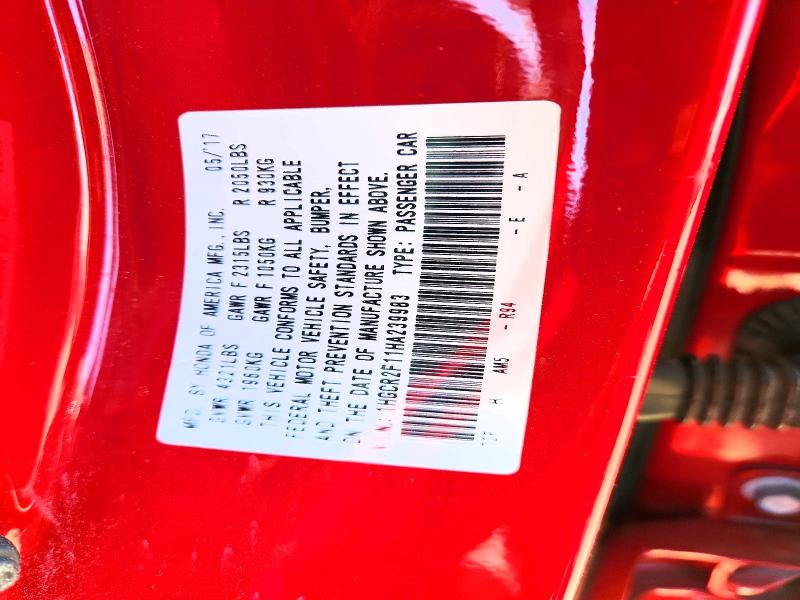 Aukcja sprzedaży 2017 Honda Accord, vin: 1HGCR2F11HA239983, numer aukcji: 52865896