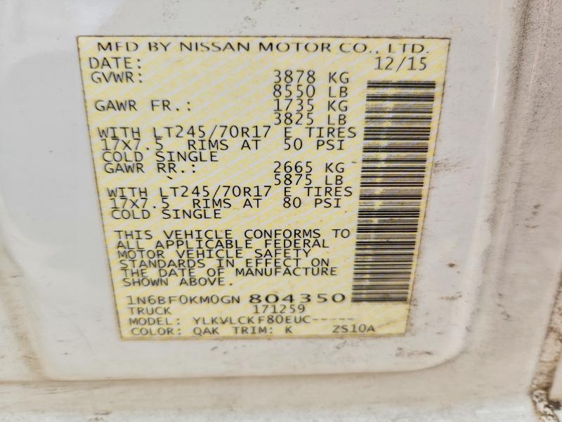 55357126 :رقم المزاد ، 1N6BF0KM0GN804350 vin ، 2016 Nissan Nv مزاد بيع