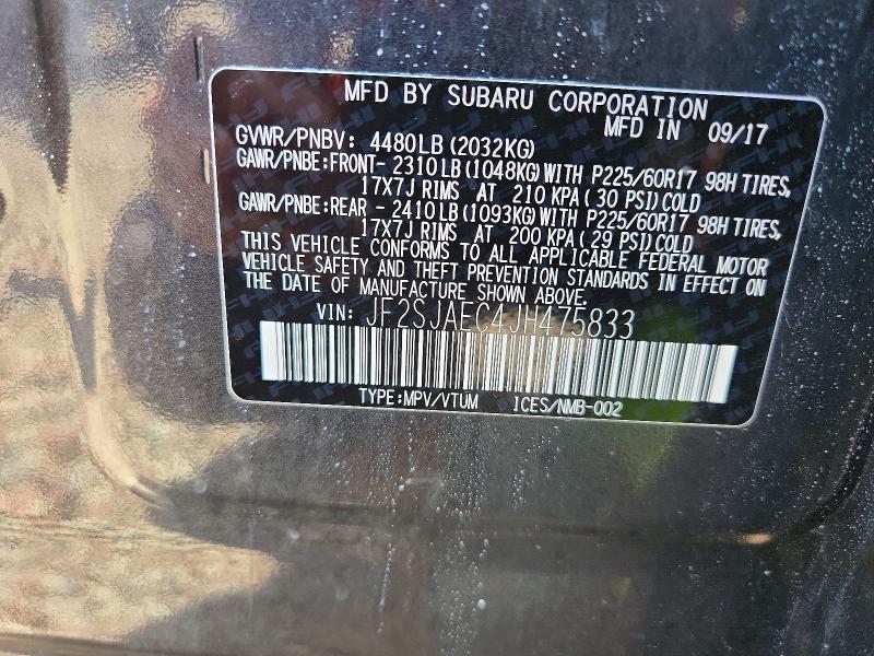 55013606 :رقم المزاد ، JF2SJAEC4JH475833 vin ، 2018 Subaru Forester مزاد بيع