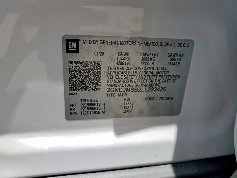 Продажа на аукционе авто 2020 Chevrolet Trax, vin: 3GNCJMSB2LL233425, номер лота: 54153506