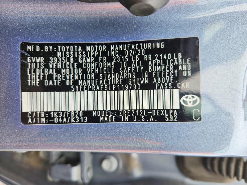 53314206 :رقم المزاد ، 5YFEPRAE9LP119790 vin ، 2020 Toyota Corolla مزاد بيع