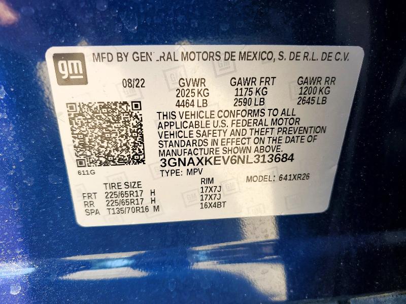 Aukcja sprzedaży 2022 Chevrolet Equinox, vin: 3GNAXKEV6NL313684, numer aukcji: 53205966