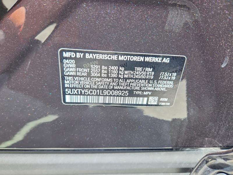 Aukcja sprzedaży 2020 Bmw X3, vin: 5UXTY5C01L9D08925, numer aukcji: 55076976