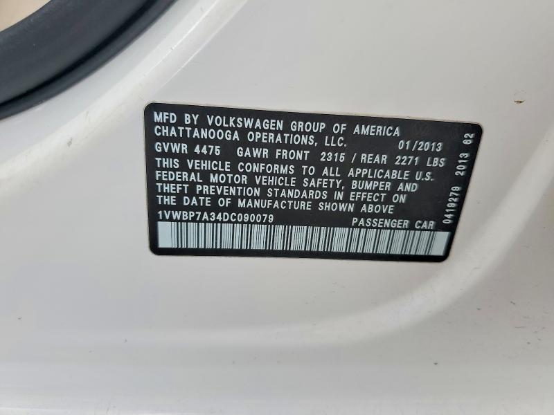Продажа на аукционе авто 2013 Volkswagen Passat, vin: 1VWBP7A34DC090079, номер лота: 54169556