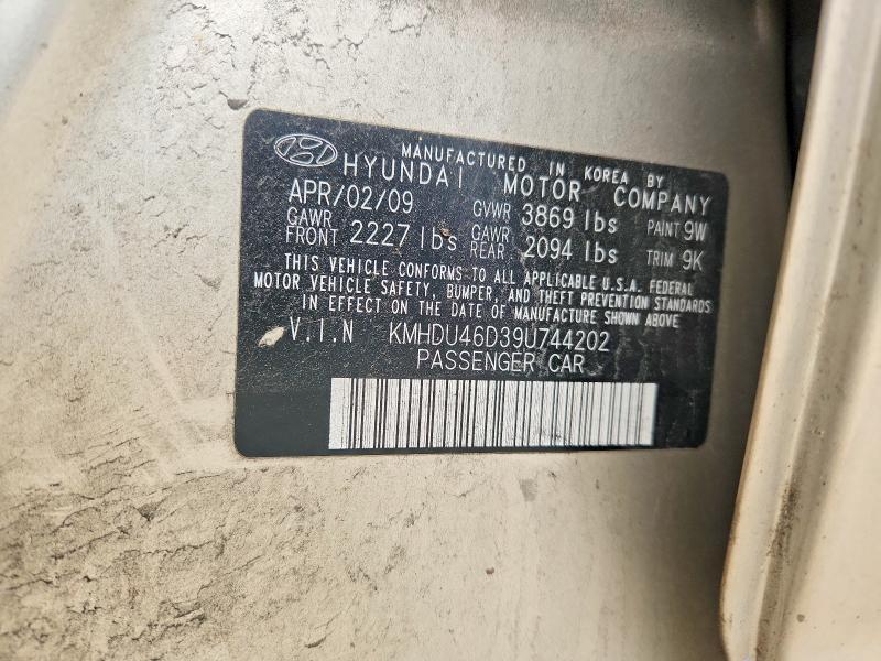 2009 Hyundai Elantra მანქანა იყიდება აუქციონზე, vin: KMHDU46D39U744202, აუქციონის ნომერი: 54211466
