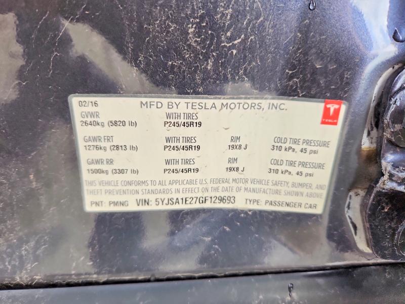 Продажа на аукционе авто 2016 Tesla Model S, vin: 5YJSA1E27GF129693, номер лота: 52913196