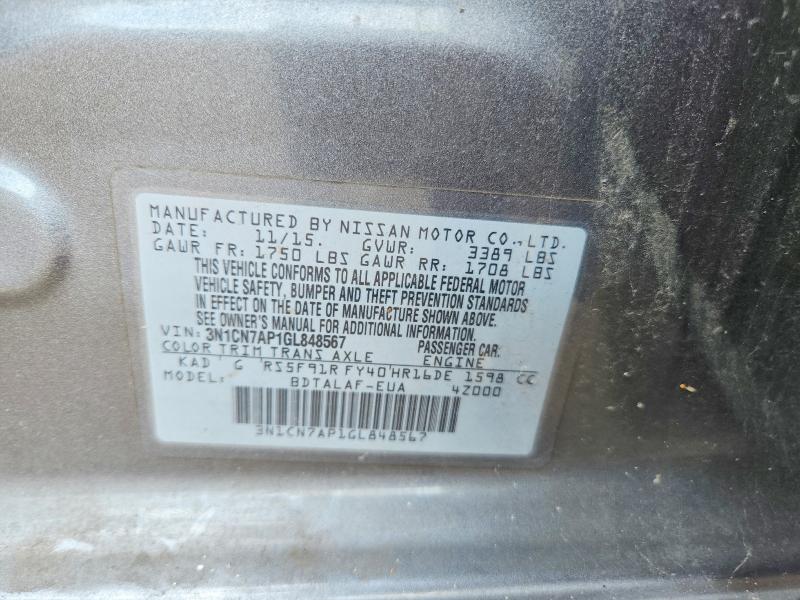 Aukcja sprzedaży 2016 Nissan Versa, vin: 3N1CN7AP1GL848567, numer aukcji: 53891836