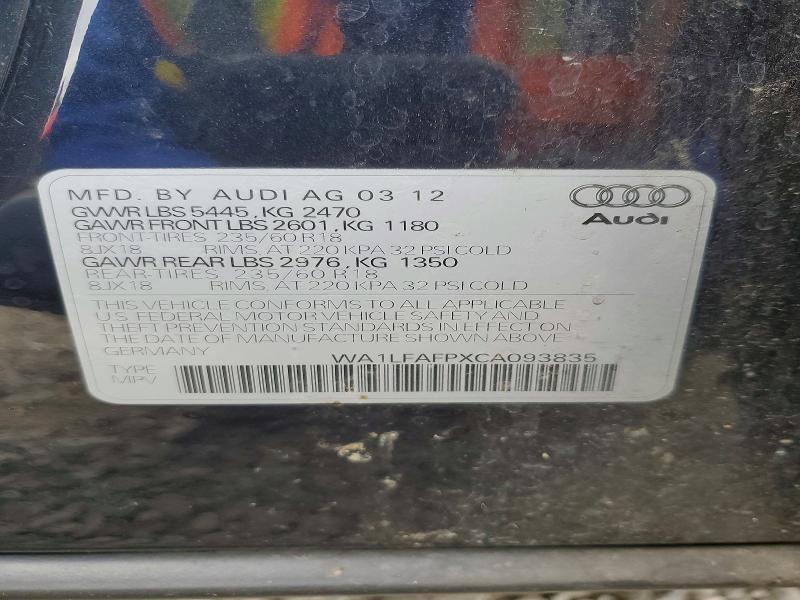 Aukcja sprzedaży 2012 Audi Q5, vin: WA1LFAFPXCA093835, numer aukcji: 52924196