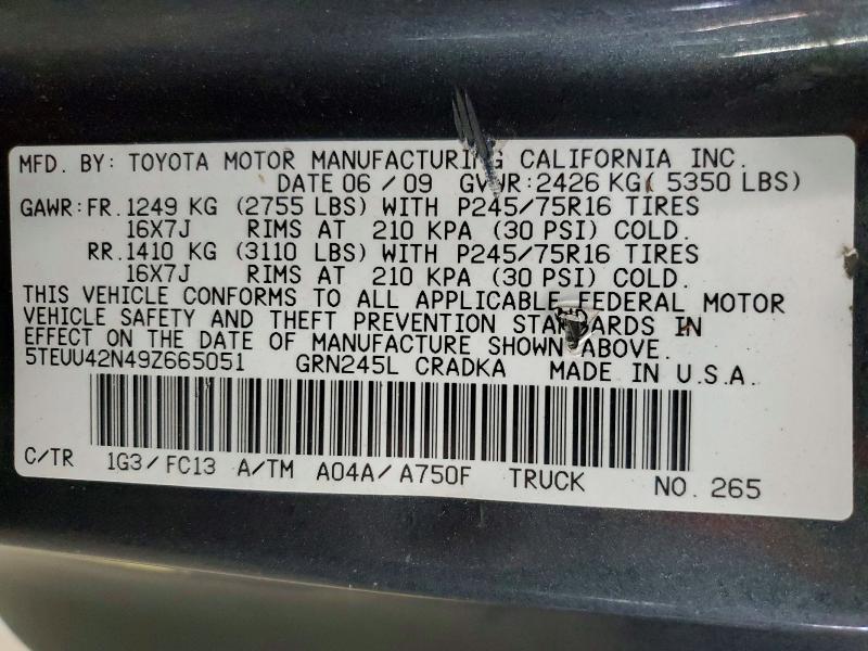 2009 Toyota Tacoma მანქანა იყიდება აუქციონზე, vin: 5TEUU42N49Z665051, აუქციონის ნომერი: 55686006